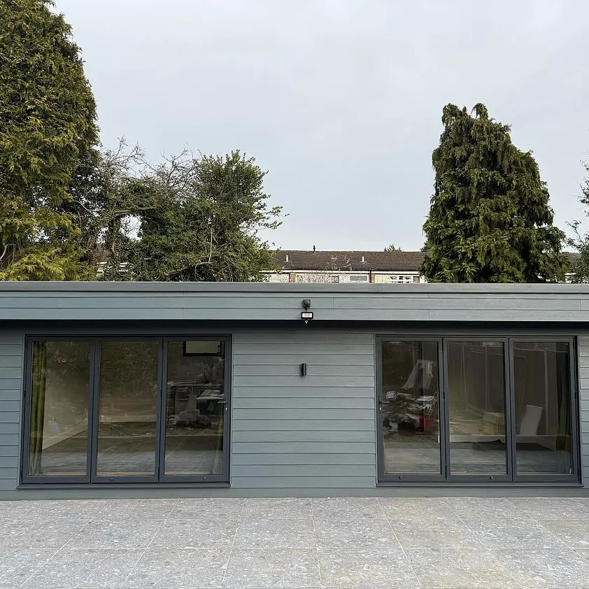 An outbuilding we built in the garden for our clients , the outbuilding is part of a much bigger scheme. How ever the outbuilding is finished and includes a shower room and kitchenette.